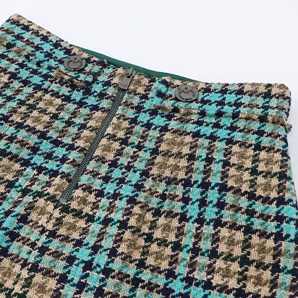 PINKO ブルー×ブラウン チェック柄 ツイード ミニスカート 1G16UW-8572