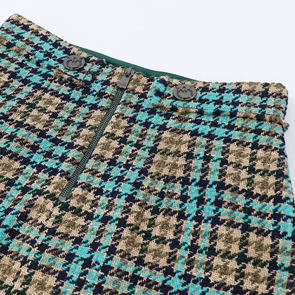 PINKO ブルー×ブラウン チェック柄 ツイード ミニスカート 1G16UW-8572