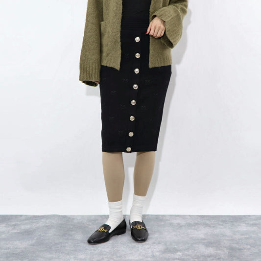 PINKO ブラック ロゴ ニットスカート ミディアム丈 1G1704-Y7Z2