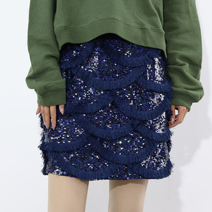 PINKO  ミニスカート   ネイビー ミニミニスカート スパンコール フリンジ 1G173C-Y7SB