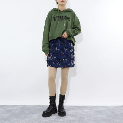 PINKO  ミニスカート   ネイビー ミニミニスカート スパンコール フリンジ 1G173C-Y7SB