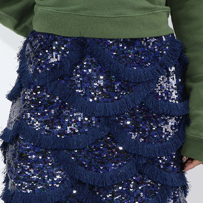 PINKO  ミニスカート   ネイビー ミニミニスカート スパンコール フリンジ 1G173C-Y7SB