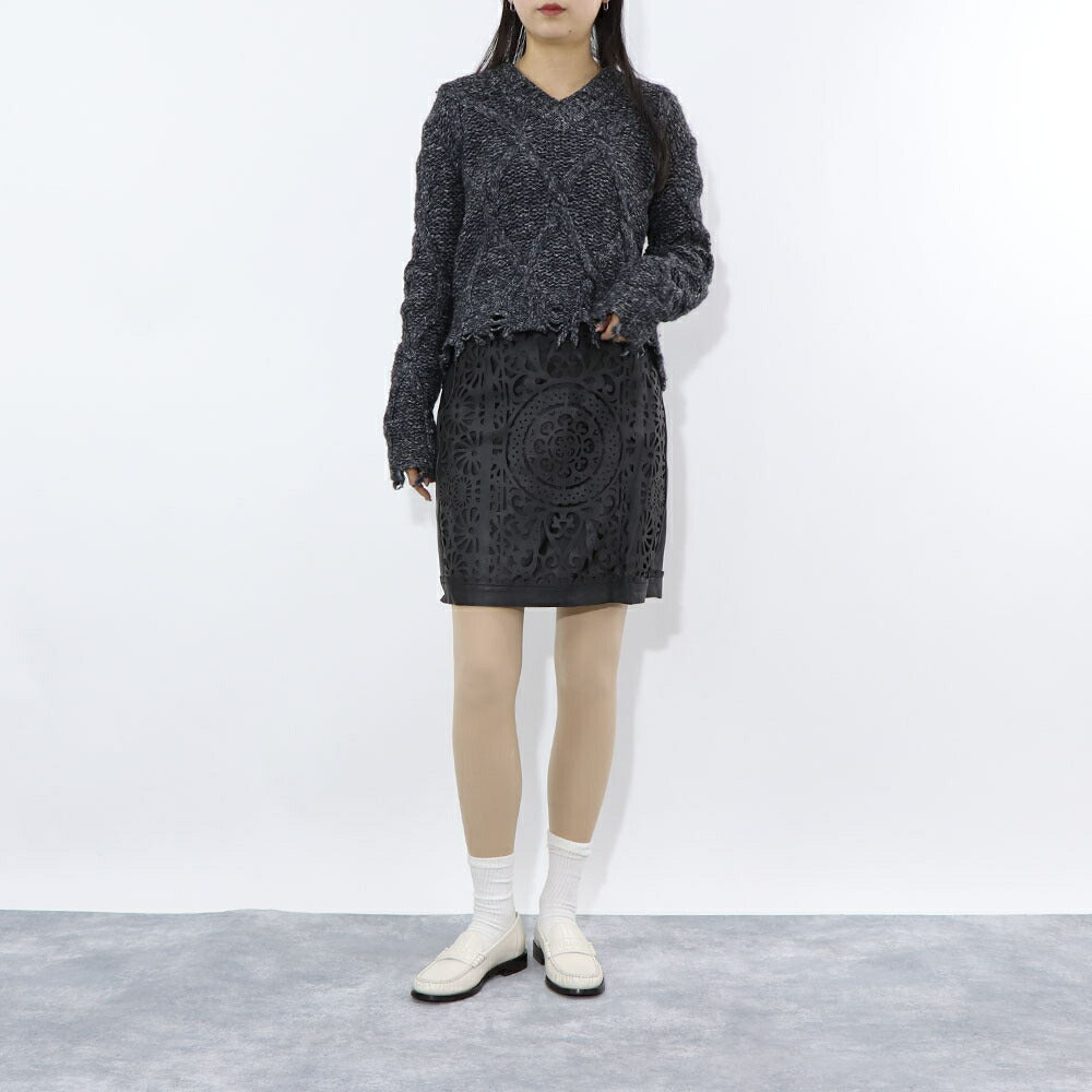 PINKO スカート ブラック 本革 カットワーク 1G175J-Y837