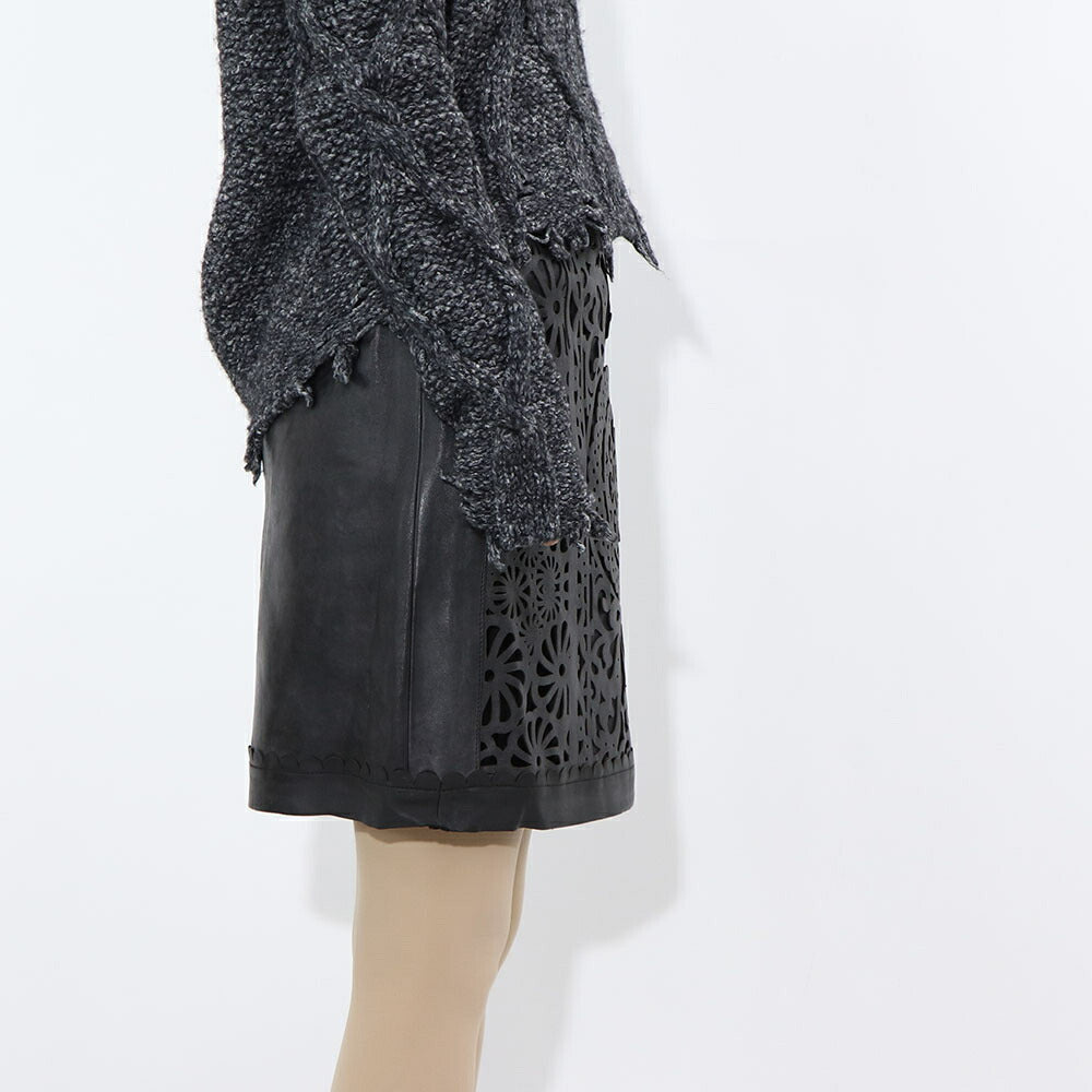 PINKO スカート ブラック 本革 カットワーク 1G175J-Y837