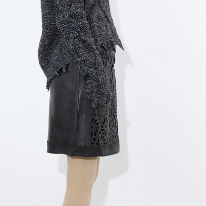 PINKO スカート ブラック 本革 カットワーク 1G175J-Y837