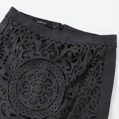 PINKO スカート ブラック 本革 カットワーク 1G175J-Y837
