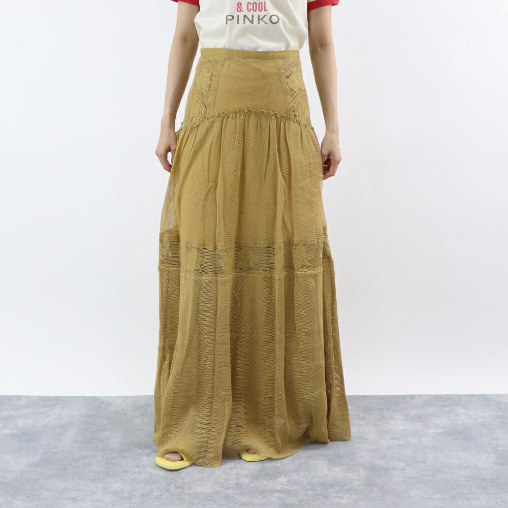 PINKO イエロー マキシスカート ロングスカート メッシュ 1G17HE-Y7UZ