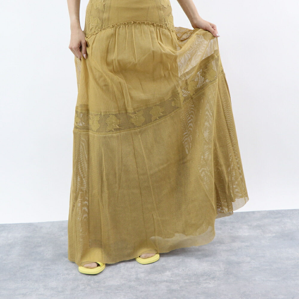 PINKO イエロー マキシスカート ロングスカート メッシュ 1G17HE-Y7UZ