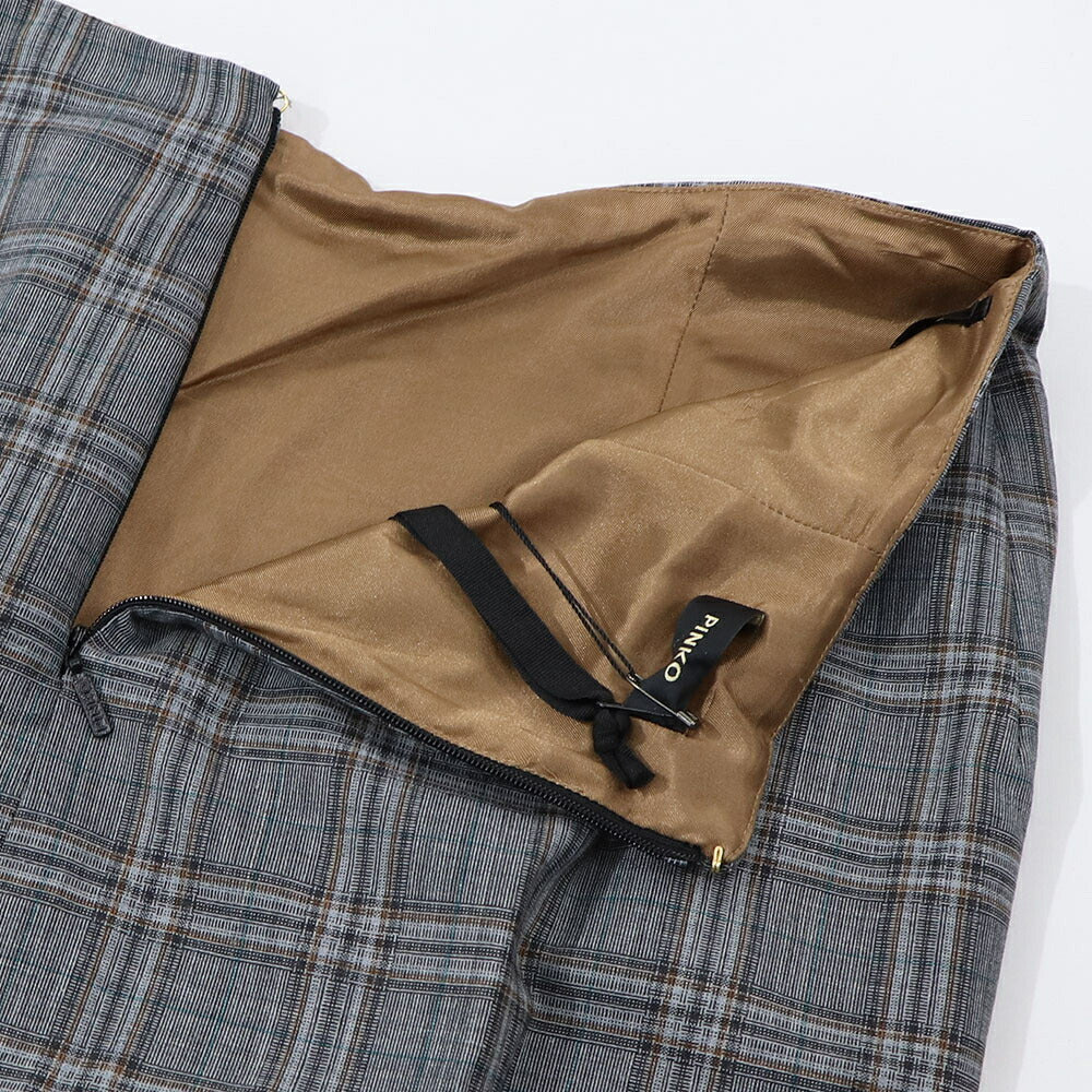 PINKO スカートグレー チェック柄 ゴールドボタン アシンメトリー 1G18B0-A01S