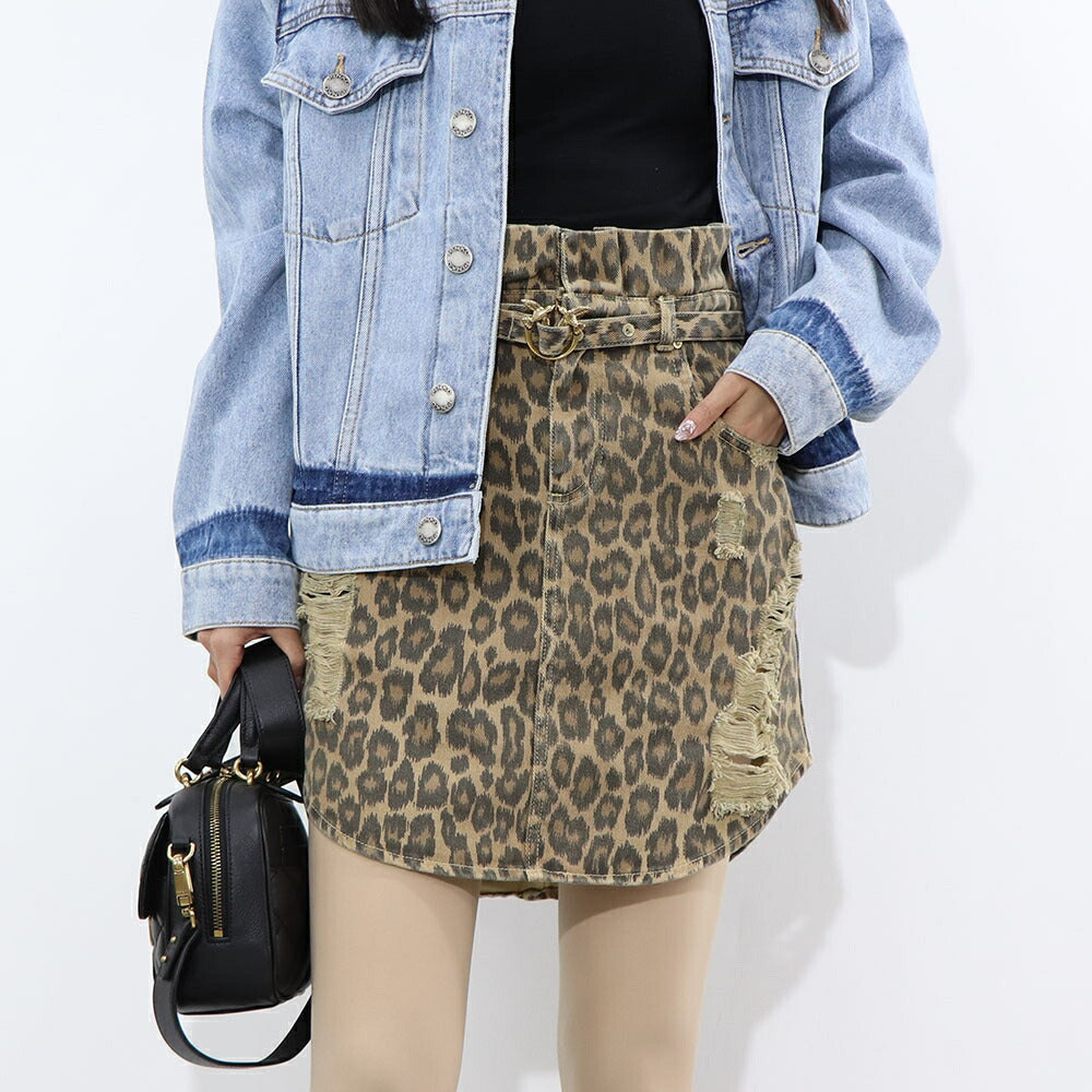 PINKO ブラウン レオパード柄 ヒョウ柄 ミニスカート 1J10X5-Y84J
