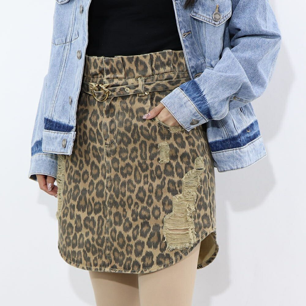 PINKO ブラウン レオパード柄 ヒョウ柄 ミニスカート 1J10X5-Y84J