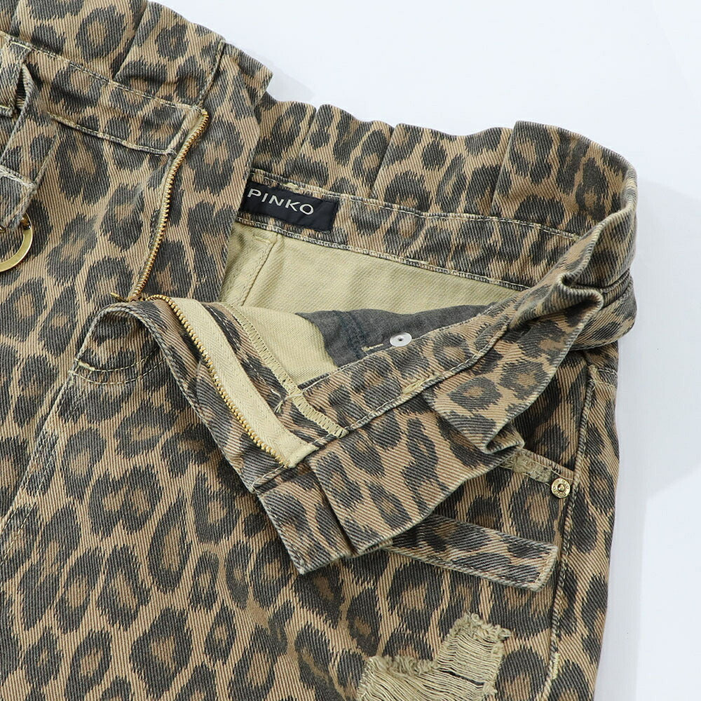 PINKO ブラウン レオパード柄 ヒョウ柄 ミニスカート 1J10X5-Y84J