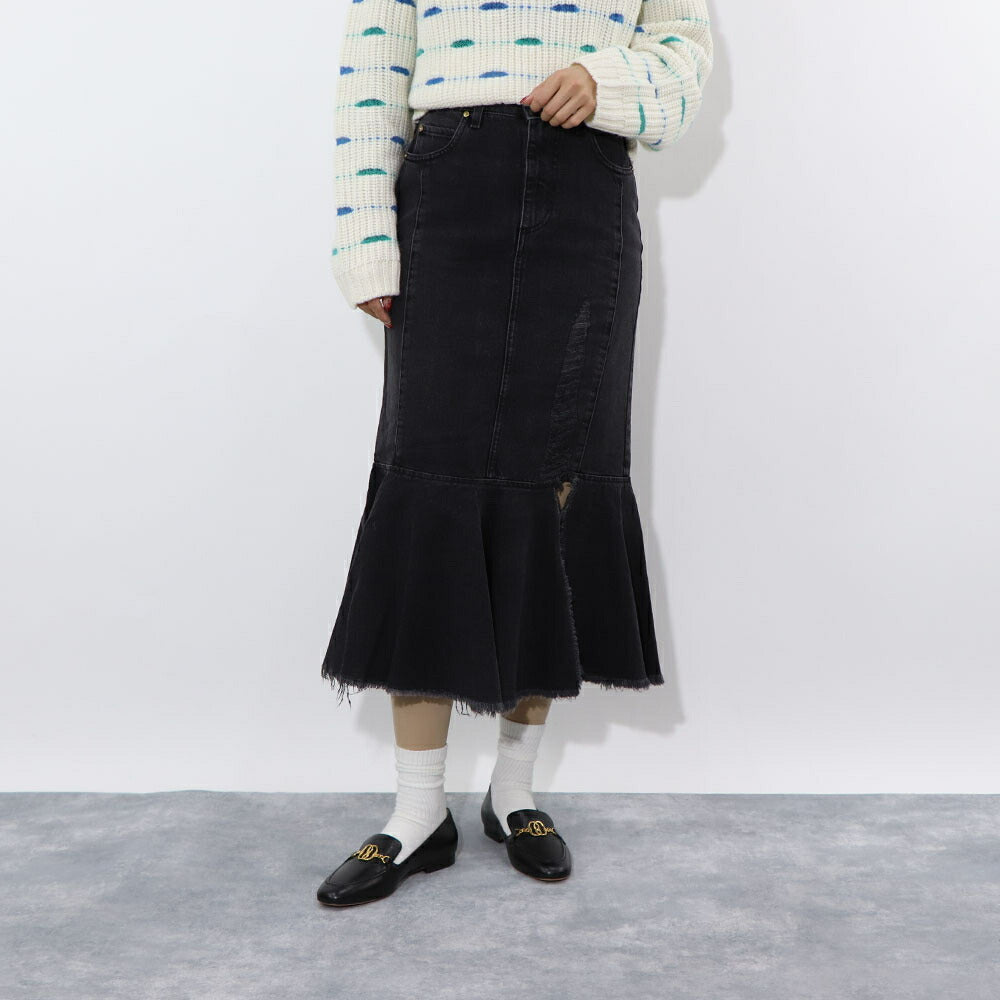 PINKO グレー デニムスカート フリル ロングスカート 1J110C-A09H