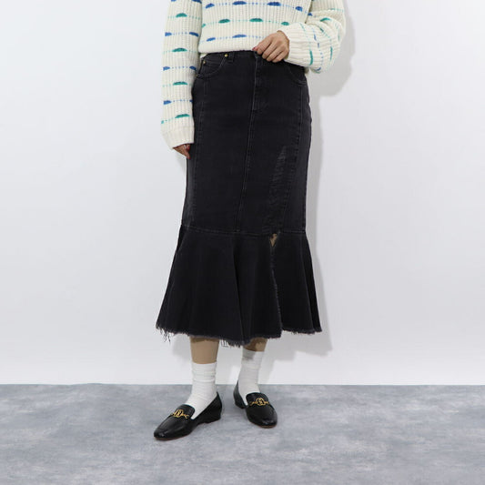 PINKO グレー デニムスカート フリル ロングスカート 1J110C-A09H