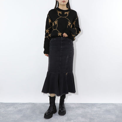 PINKO グレー デニムスカート フリル ロングスカート 1J110C-A09H