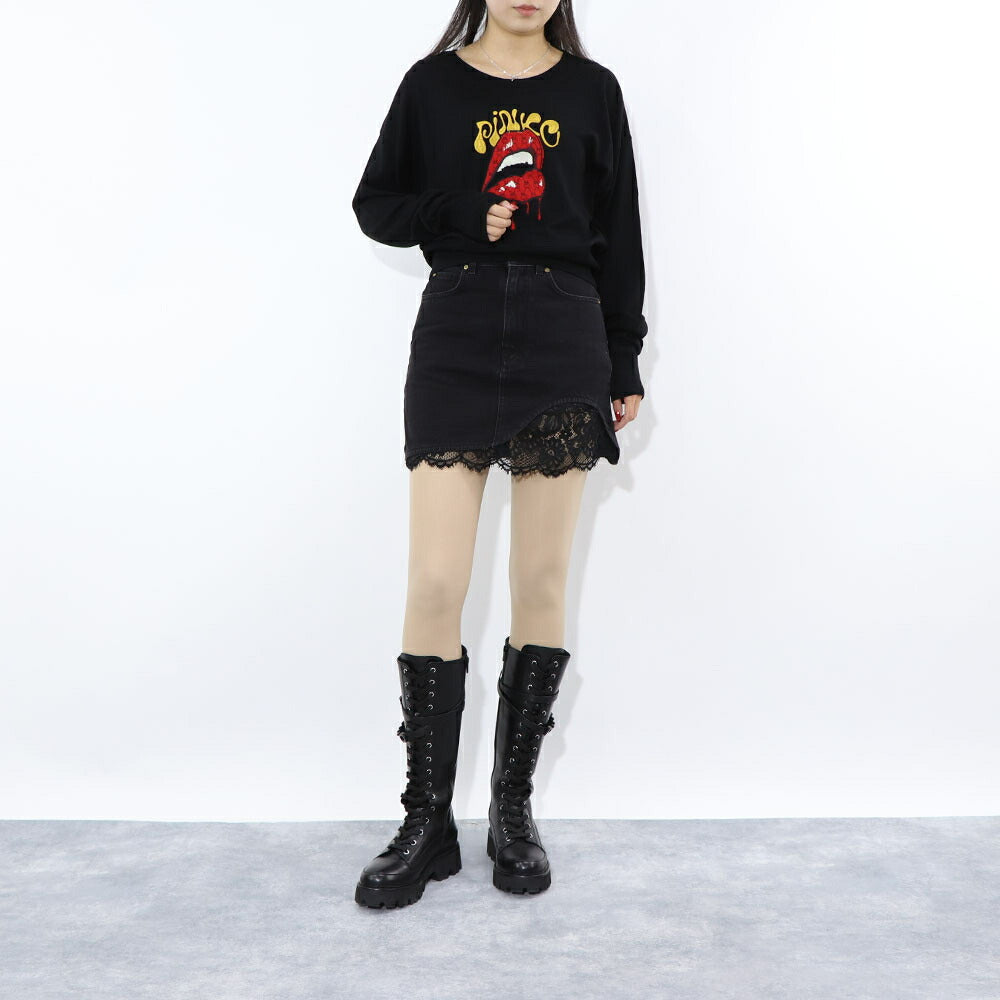 PINKO ブラック デニムスカート ミニスカート レース 1J112T-A0CO