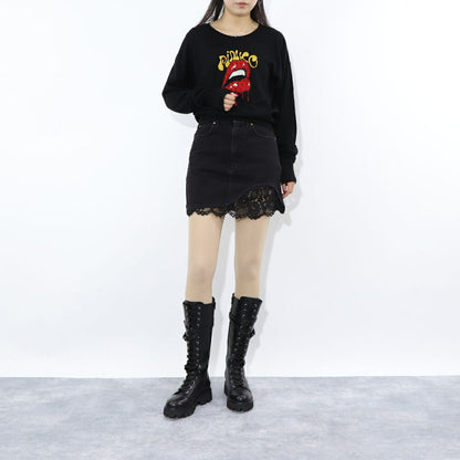 PINKO ブラック デニムスカート ミニスカート レース 1J112T-A0CO