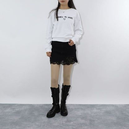 PINKO ブラック デニムスカート ミニスカート レース 1J112T-A0CO