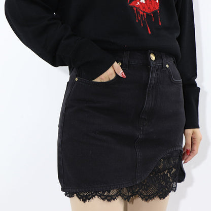 PINKO ブラック デニムスカート ミニスカート レース 1J112T-A0CO