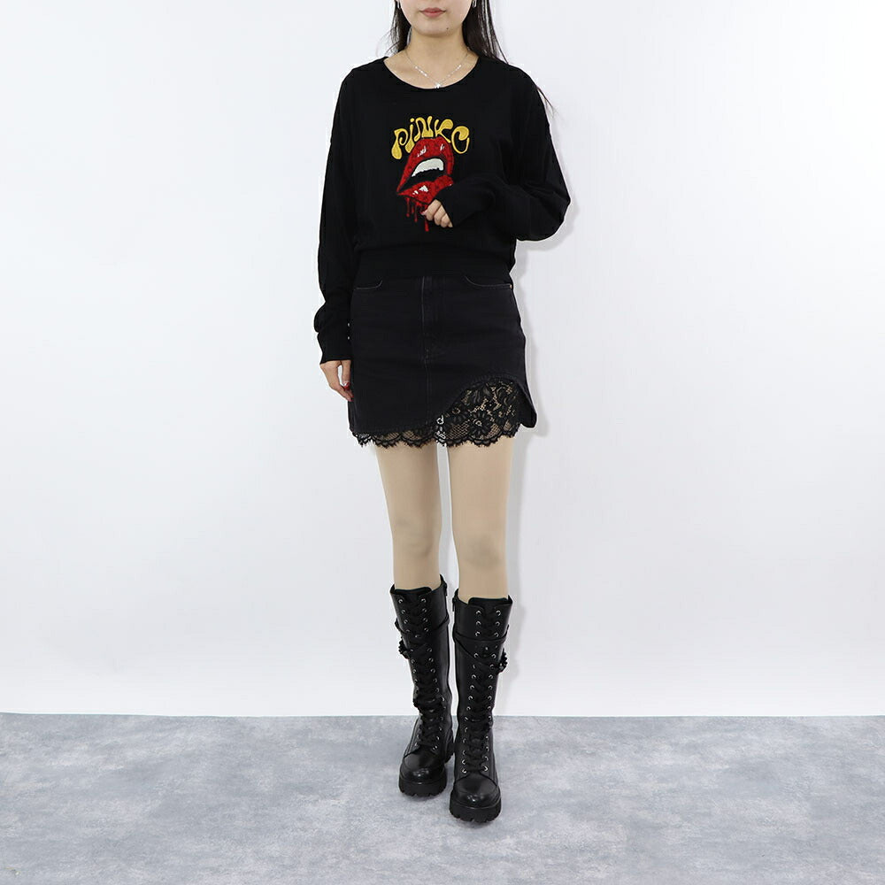 PINKO ブラック デニムスカート ミニスカート レース 1J112T-A0CO