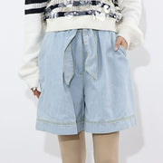 PINKO ブルー デニムショートパンツ リボン 100701-A0MM