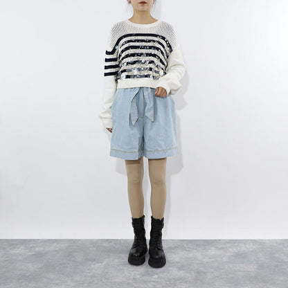 PINKO ブルー デニムショートパンツ リボン 100701-A0MM