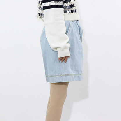 PINKO ブルー デニムショートパンツ リボン 100701-A0MM