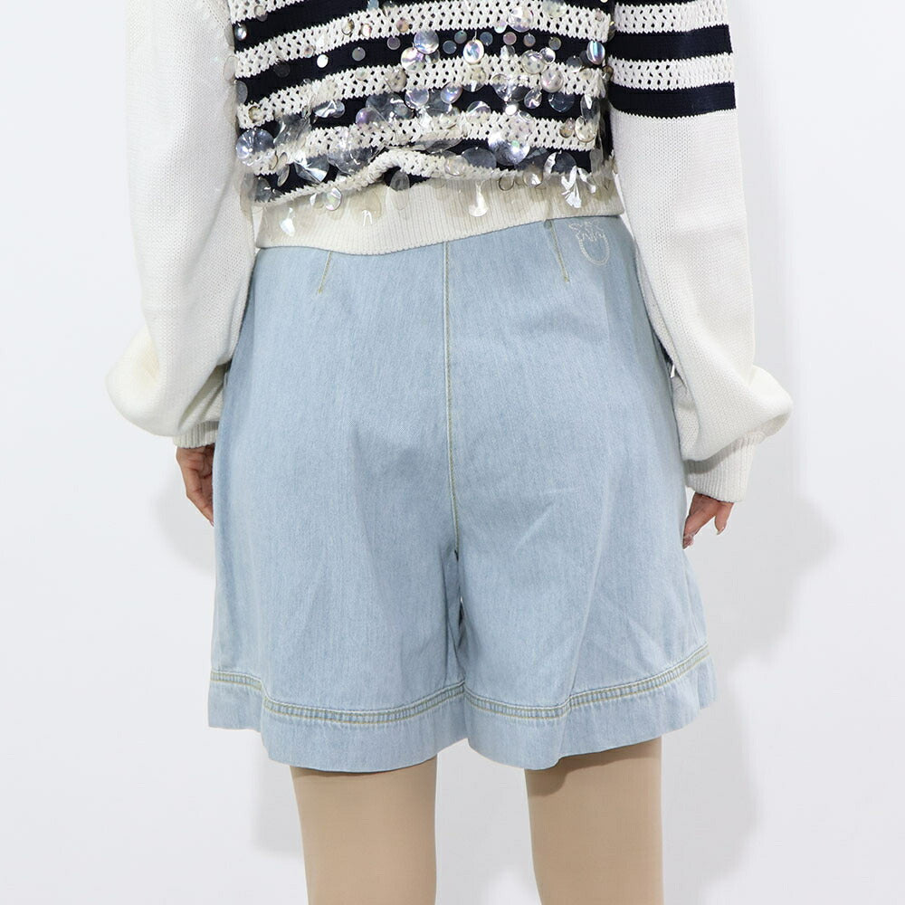 PINKO ブルー デニムショートパンツ リボン 100701-A0MM