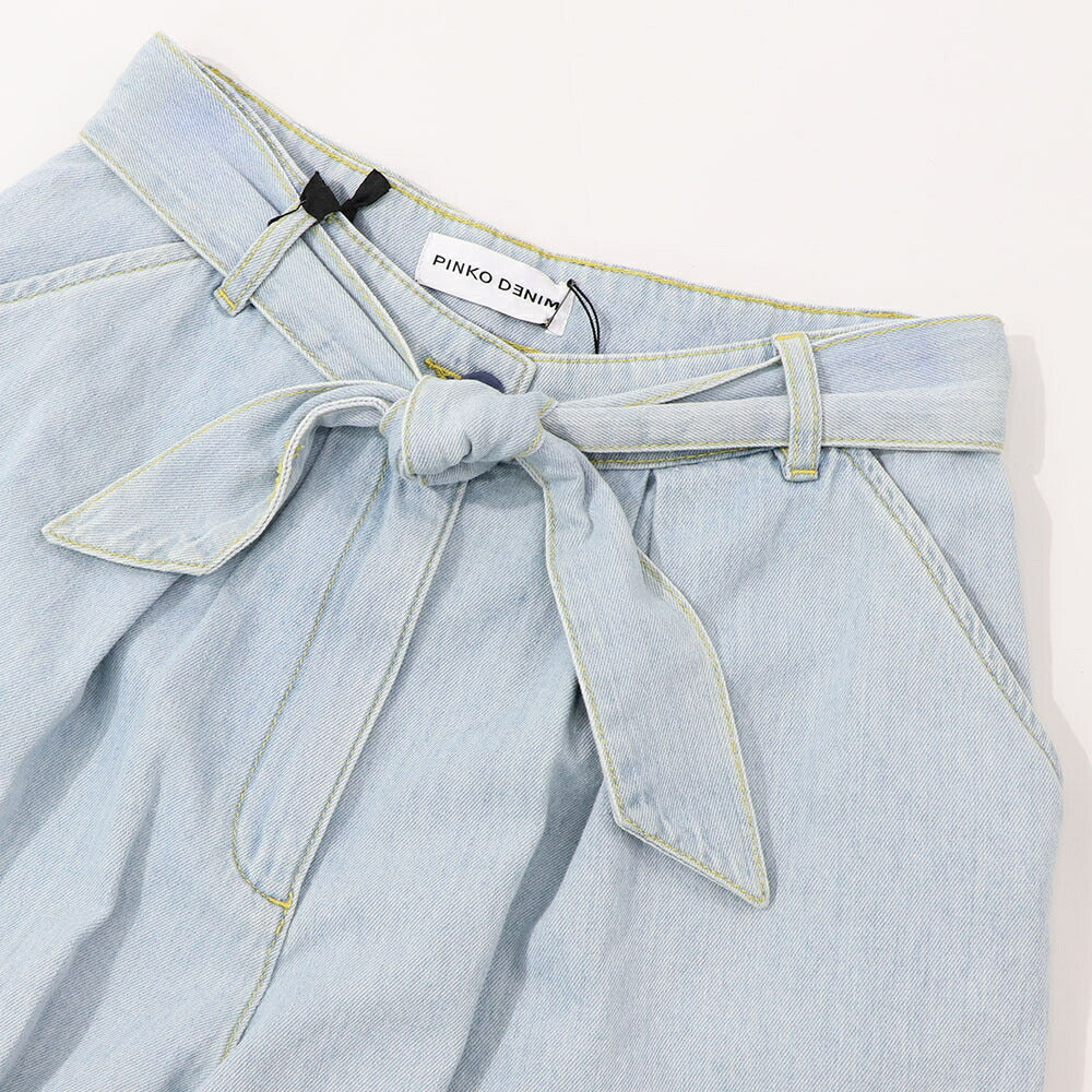PINKO ブルー デニムショートパンツ リボン 100701-A0MM