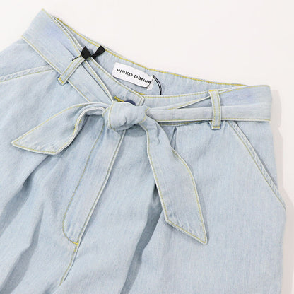 PINKO ブルー デニムショートパンツ リボン 100701-A0MM