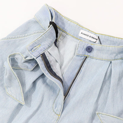 PINKO ブルー デニムショートパンツ リボン 100701-A0MM