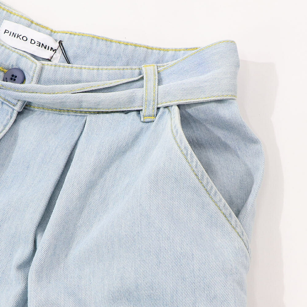 PINKO ブルー デニムショートパンツ リボン 100701-A0MM