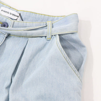 PINKO ブルー デニムショートパンツ リボン 100701-A0MM