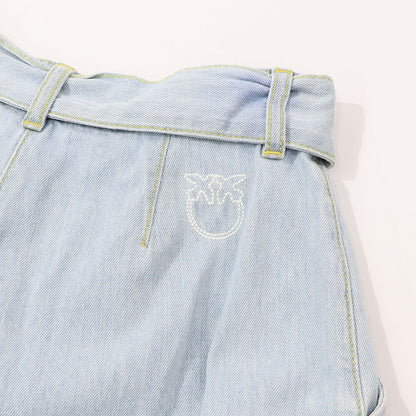 PINKO ブルー デニムショートパンツ リボン 100701-A0MM