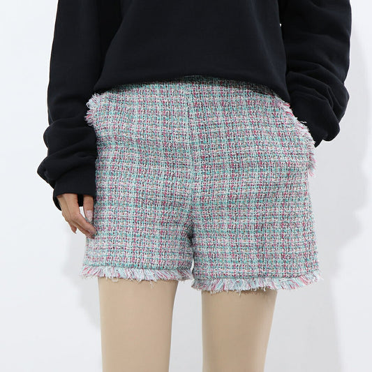 PINKO ショートパンツ グリーン系 チェック フリンジ 1G14W9-7943