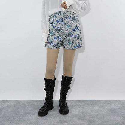 PINKO ショートパンツ ブルー系 花柄 キラキラ 1G15M8-8438