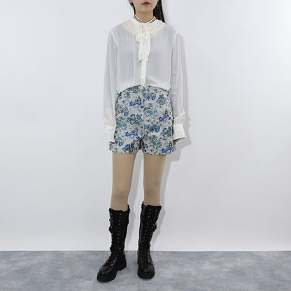 PINKO ショートパンツ ブルー系 花柄 キラキラ 1G15M8-8438