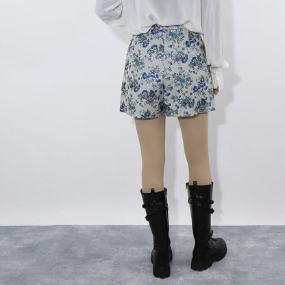 PINKO ショートパンツ ブルー系 花柄 キラキラ 1G15M8-8438