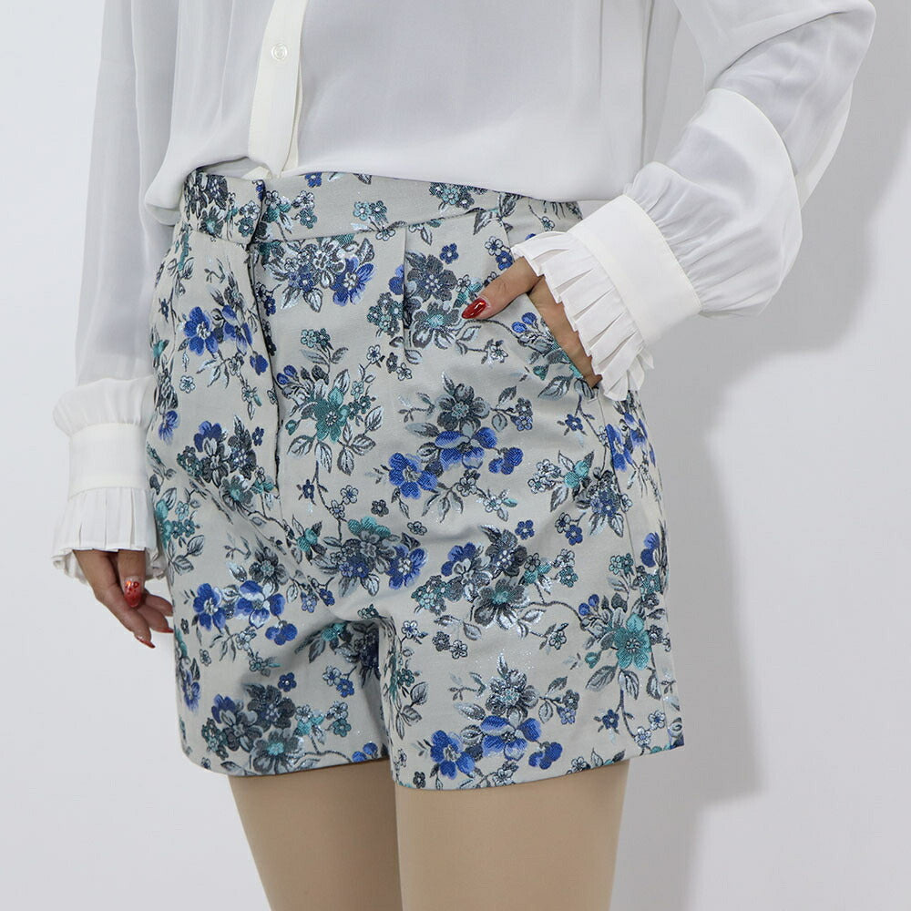 PINKO ショートパンツ ブルー系 花柄 キラキラ 1G15M8-8438