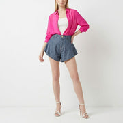 PINKO ピンコ レディース ボトムス ショートパンツ ネイビー コットン リネン デニム風 1Q10BD-A03D
