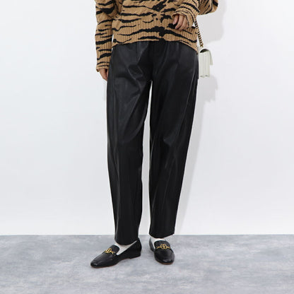 PINKO ロングパンツ ブラック レザー風 100307-7105