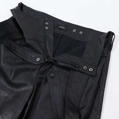 PINKO ロングパンツ ブラック レザー風 100307-7105