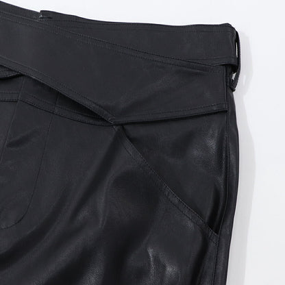 PINKO ロングパンツ ブラック レザー風 100307-7105