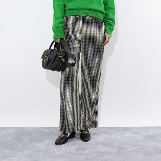 PINKO ロングパンツ ブラック 千鳥格子 ウール 1B14RM-8244