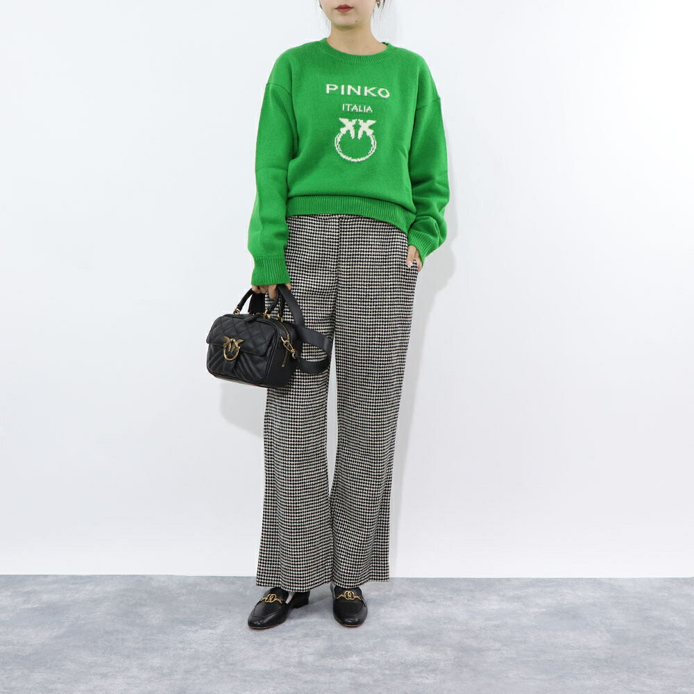 PINKO ロングパンツ ブラック 千鳥格子 ウール 1B14RM-8244