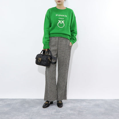 PINKO ロングパンツ ブラック 千鳥格子 ウール 1B14RM-8244