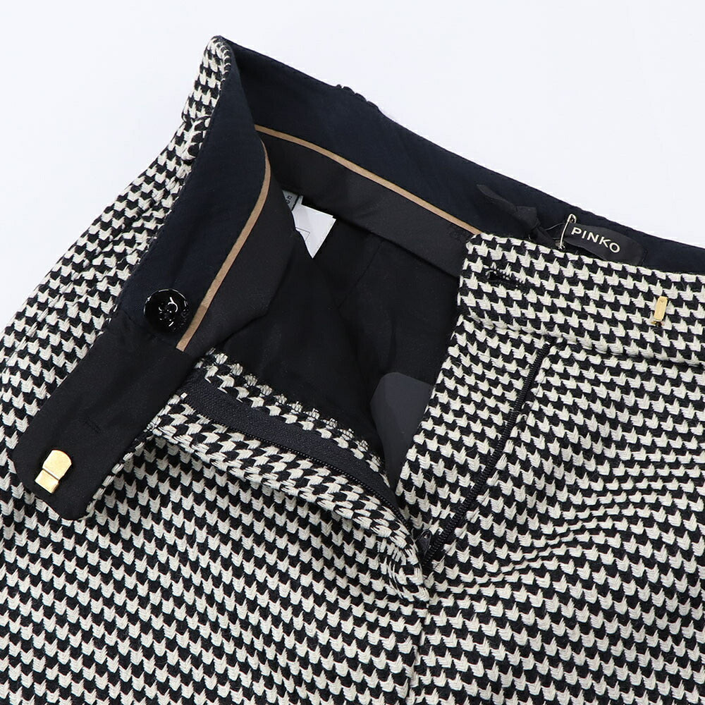 PINKO ロングパンツ ブラック 千鳥格子 ウール 1B14RM-8244