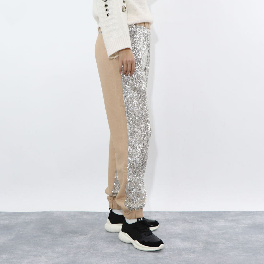 PINKO ロングパンツ ベージュ スパンコール 切り替えデザイン 1C10CR-7968