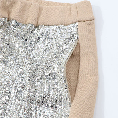 PINKO ロングパンツ ベージュ スパンコール 切り替えデザイン 1C10CR-7968