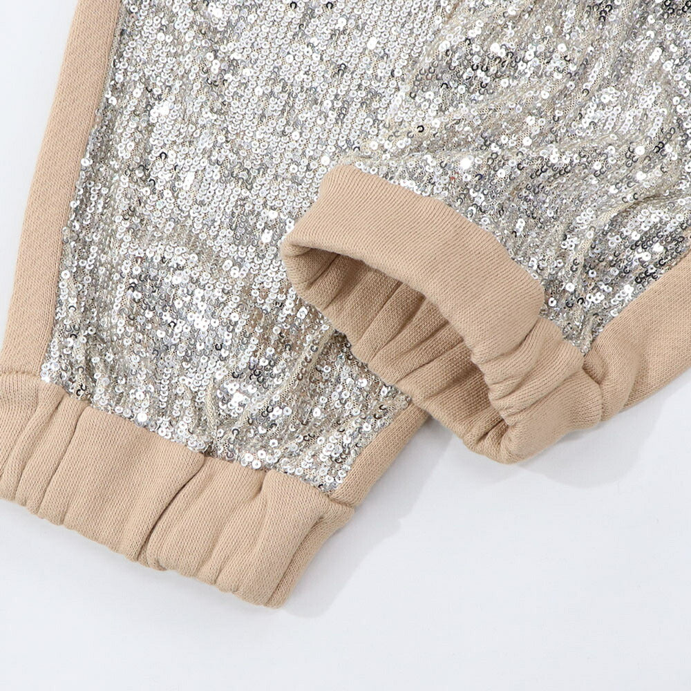 PINKO ロングパンツ ベージュ スパンコール 切り替えデザイン 1C10CR-7968